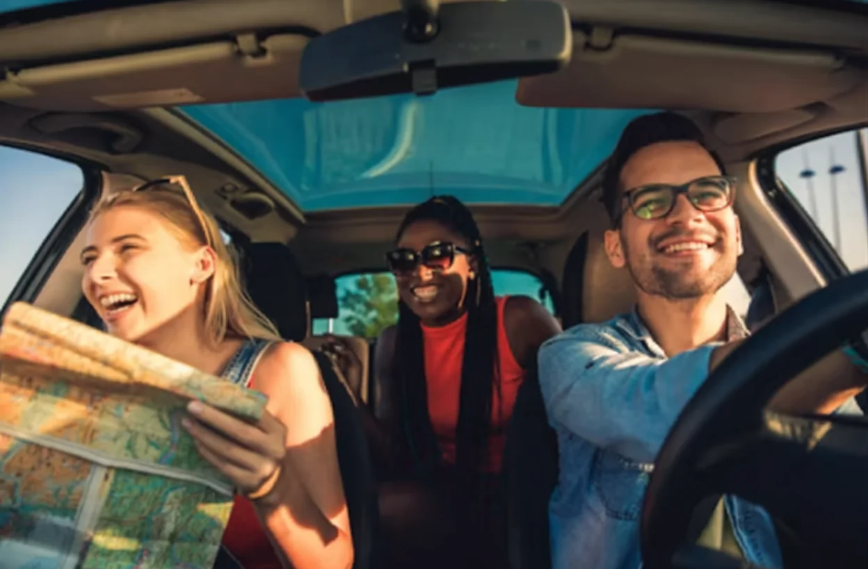Friends enjoying a road trip
