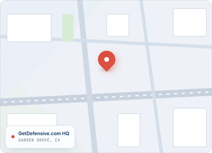 Map showing GetDefensive.com headquarters in Garden Grove, CA